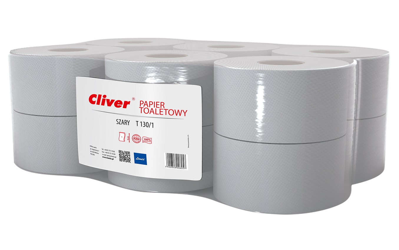 Cliver szary papier toaletowy jedno warstwowy 12 rolek