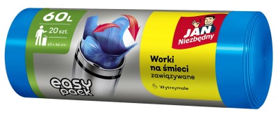 Jan Niezbędny Easy Pack związywane niebieskie worki na śmieci 60l 20 szt.