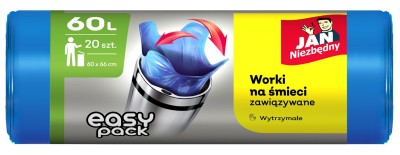 Jan Niezbędny Easy Pack związywane niebieskie worki na śmieci 60l 20 szt.