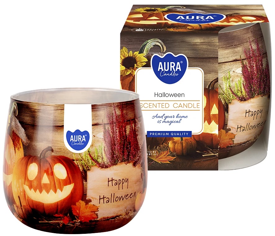 Bispol Aura sn71s-466 HALLOWEEN świeca zapachowa w szkle z wzorem - 20h
