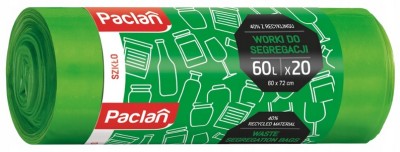 Paclan zielone worki na śmieci do segregacji szkła 60L 20 szt.