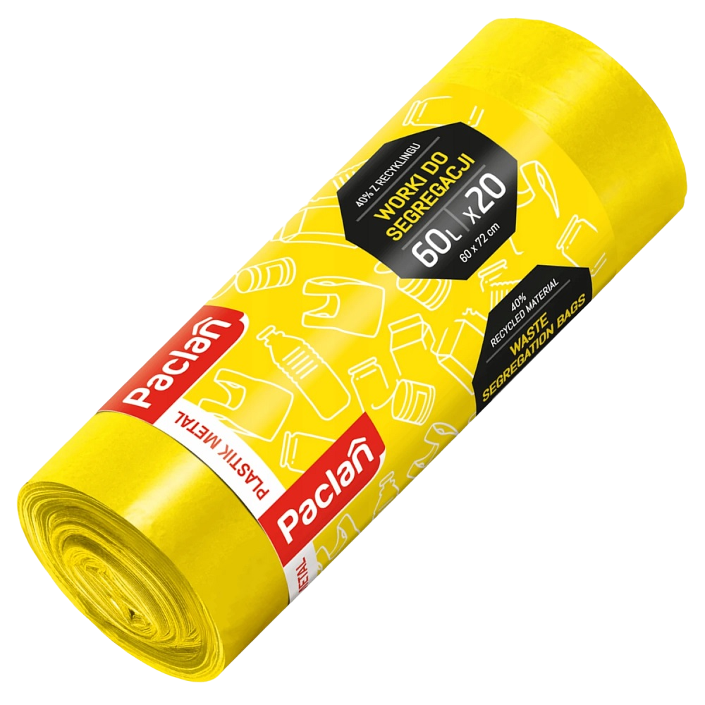 Paclan żółte worki na śmieci do segregacji plastiku 60L 20 szt.
