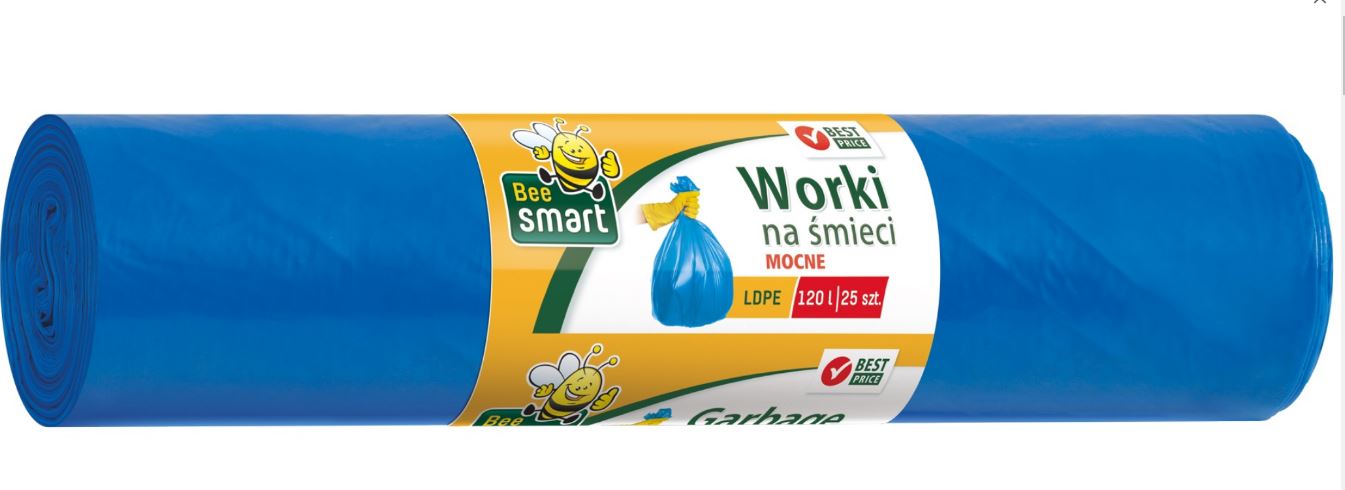 Paclan Bee Smart LDPE niebieskie worki na odpady 120l 25 sztuk