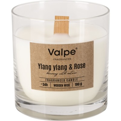 Bispol sn82-000-384 Valpe YLANG YLANG & RÓŻA świeca zapachowa w szkle z drewnianym knotem - 34H