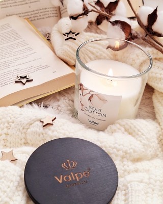 Bispol sn95d-338 Valpe - DELIKATNA BAWEŁNA świeca zapachowa w szkle z drewnianym wieczkiem - 50H