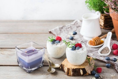 Bispol Aura snk80-359 SERNIK JAGODOWY trójkolorowa świeca zapachowa w szkle - 32H