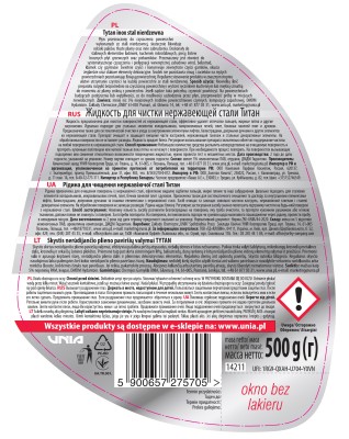 Tytan Inox do powierzchni ze stali nierdzewnej płyn czyszczący w rozpylaczu 500g