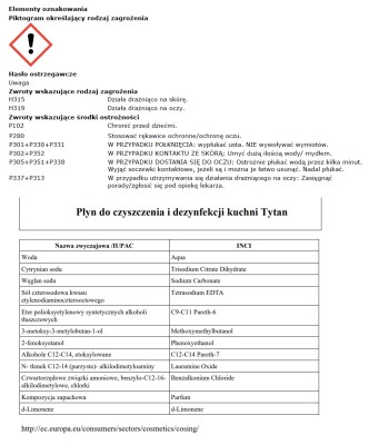 Tytan dezynfekujący płyn czyszczący do kuchni 5kg