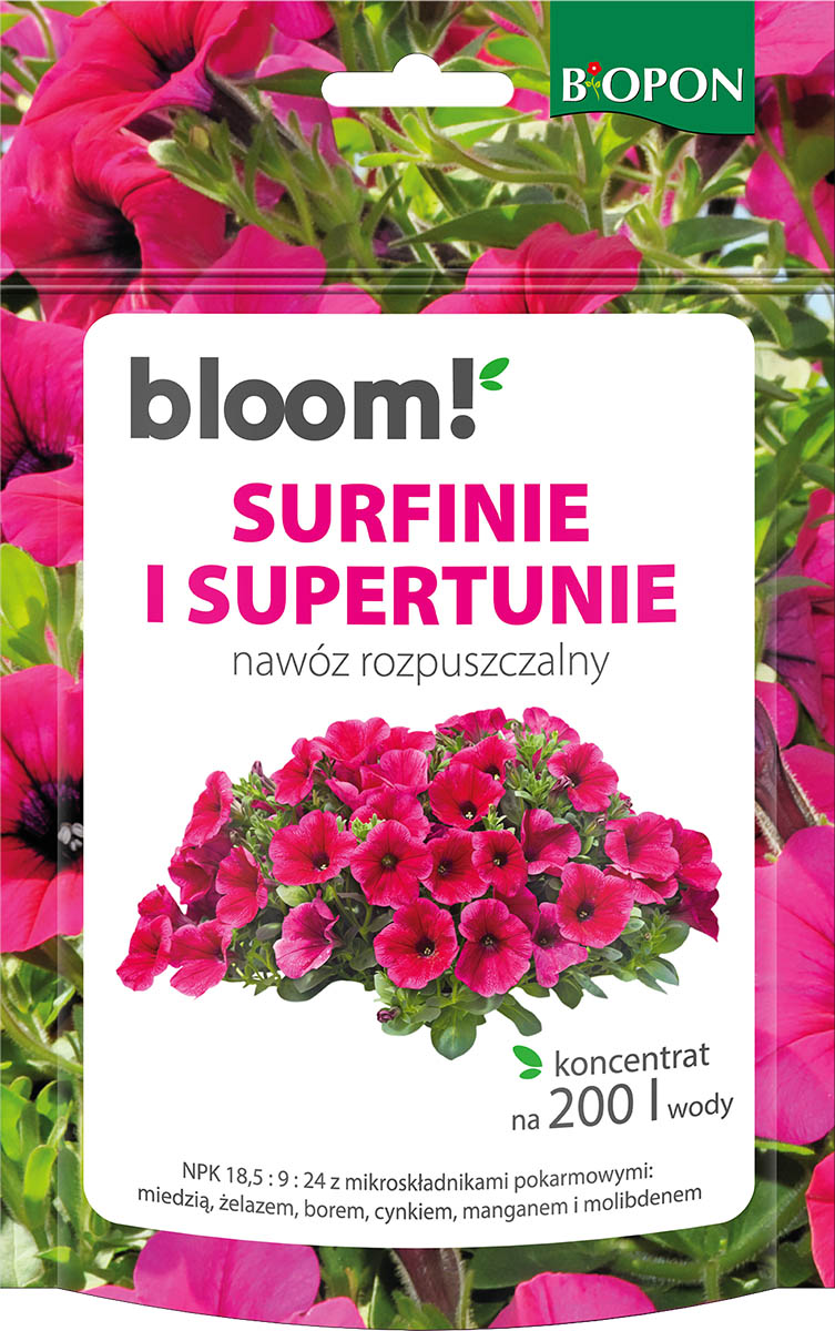Biopon bloom! rozpuszczalny nawóz koncentrat do surfinii i supertunii 200g
