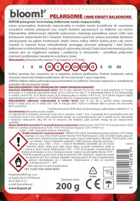 Biopon bloom! rozpuszczalny nawóz koncentrat do pelargoni i innych kwiatów balkonowych 200g