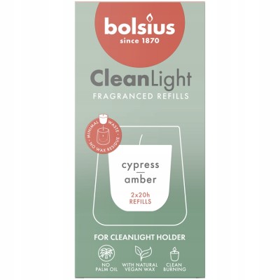 Bolsius Cleanlight Cyprys i Ambra wkład zapachowy do świecznika  2 sztuki