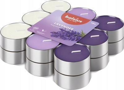 Bolsius Multi Coloured Lawenda podgrzewacze zapachowe 3,5 godzinne - 18 sztuk