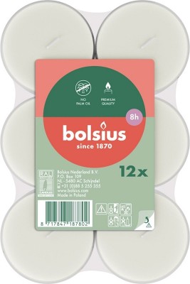 Bolsius podgrzewacze bezzapachowa białe Maxi Light 8 godzinne przezroczysta osłonka 12 sztuk