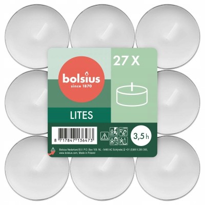 Bolsius Lites świeczki bezzapachowe białe 3,5 godzinne w stosie 27 sztuk