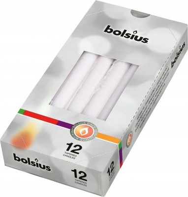 Bolsius Biała świeca stołowa szpica 245/24mm - 12 sztuk
