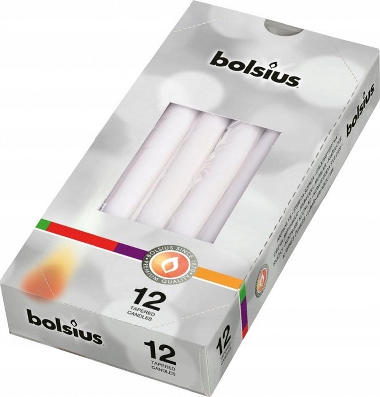 Bolsius Biała świeca stołowa szpica 245/24mm - 12 sztuk