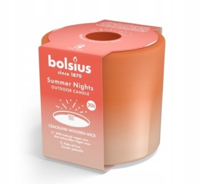 Bolsius Summer Nights Kremowa świeca outdoorowa w szkle z drewnianym knotem 80/90