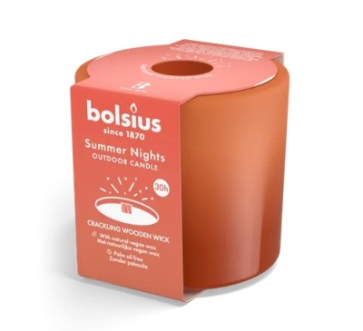 Bolsius Summer Nights Terakota świeca outdoorowa w szkle z drewnianym knotem 80/90