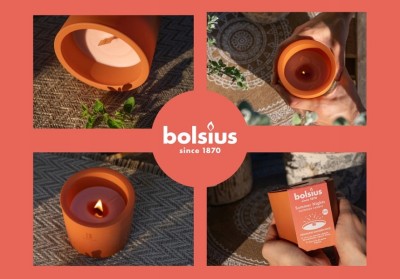 Bolsius Summer Nights Terakota świeca outdoorowa w szkle z drewnianym knotem 100/100