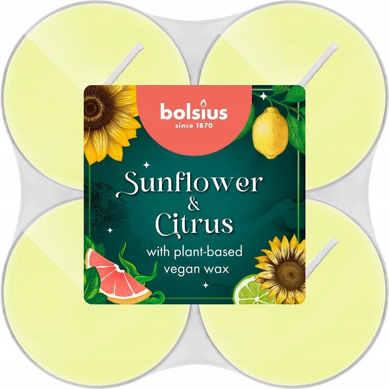 Bolsius Floral Fusion Słonecznik i Cytrusy świece zapachowe Maxi 8h / 8 sztuk