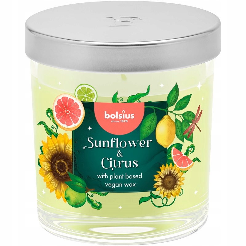 Bolsius Floral Fusion Słonecznik i Cytrusy świeca zapachowa 80/72 w szkle z wieczkiem