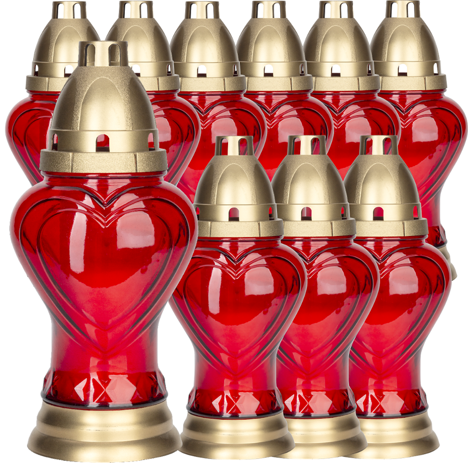 Bispol 3043 Serce Czerwony znicz szklany 10 sztuk