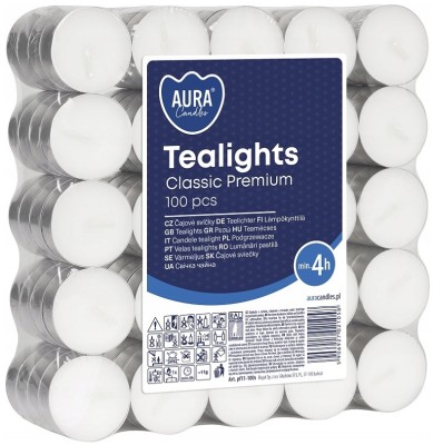 Bispol Aura Classic Premium Tealights pf11-100s podgrzewacze bezzapachowe 4h palenia 100 sztuk