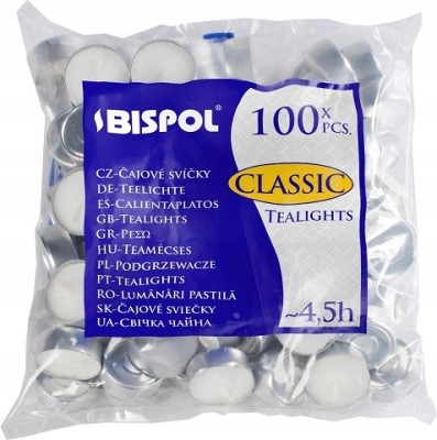 Bispol Aura Classic Tealights p15-100 podgrzewacze bezapachowe 4h palenia 100 sztuk