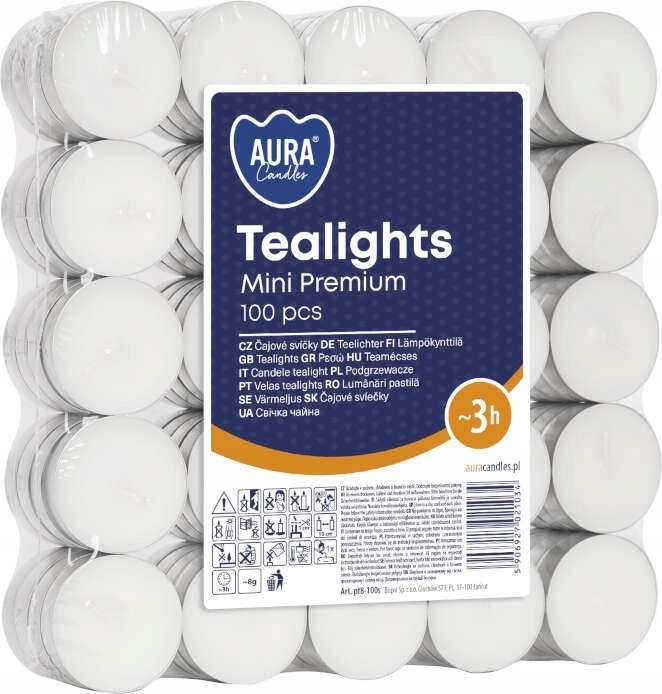 Bispol Aura Mini Premium Tealights pf8-100s podgrzewacze bezzapachowe 3h palenia 100 sztuk