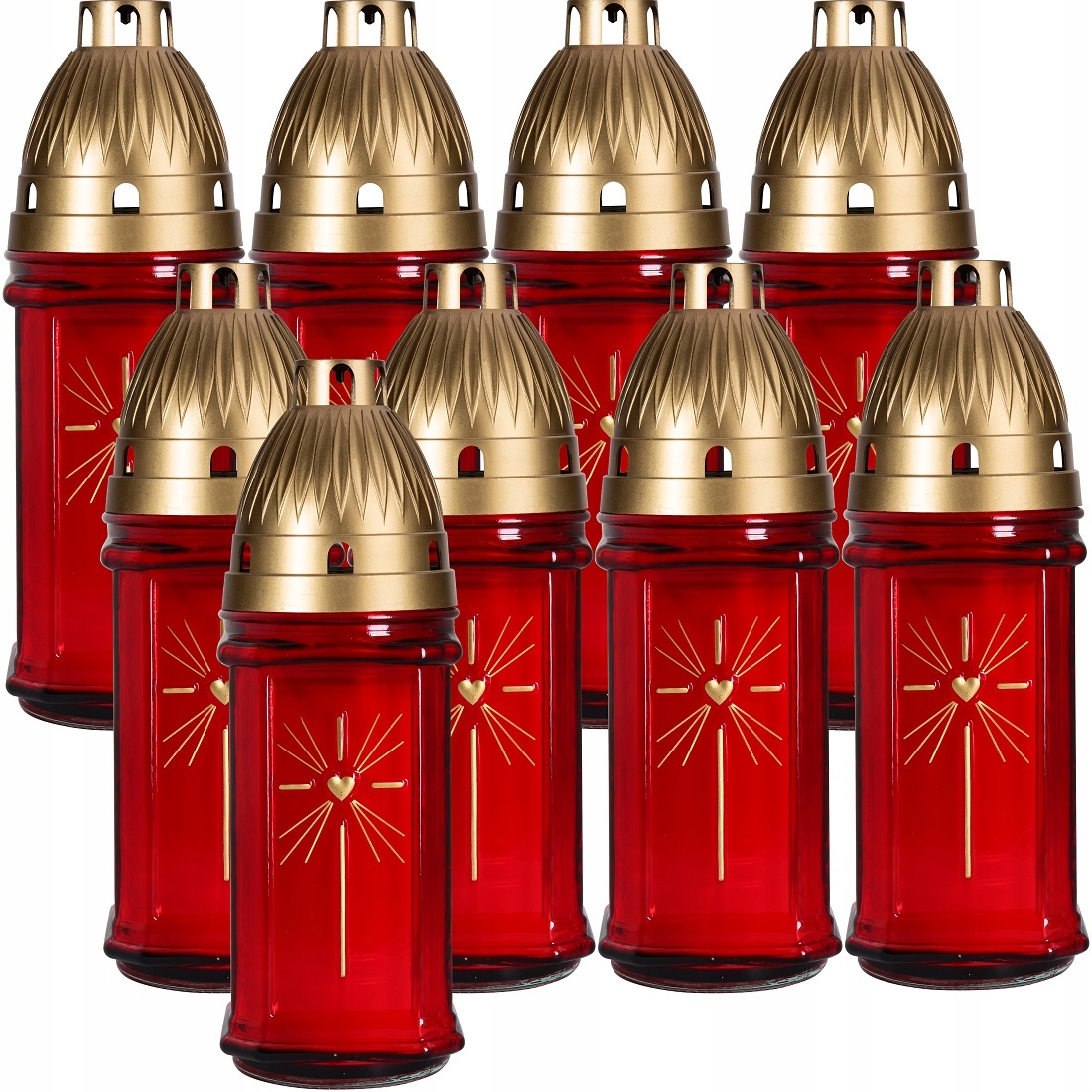 Bispol 3004 Gold czerwony znicz szklany 9 sztuk