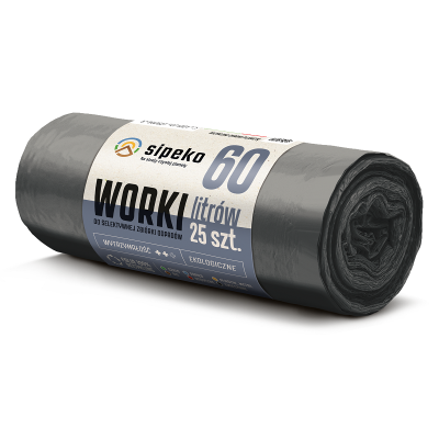 Sipeko worki na śmieci folia LDPE czarne 20mic / 60x72cm / 60 litrów / 25 sztuk