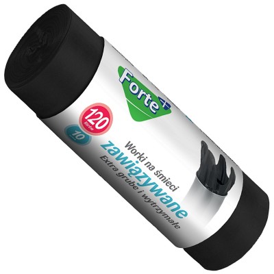 Forte+ worki na śmieci extra grube związywane LDPE czarne 120l / 10 sztuk