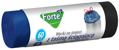 Forte+ worki na śmieci z taśmą LDPE czarne 60l / 10 sztuk