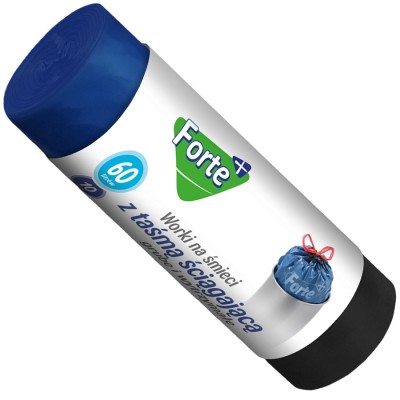 Forte+ worki na śmieci z taśmą LDPE czarne 60l / 10 sztuk