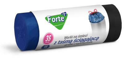 Forte+ worki na śmieci z taśmą LDPE czarne 35l / 15 sztuk