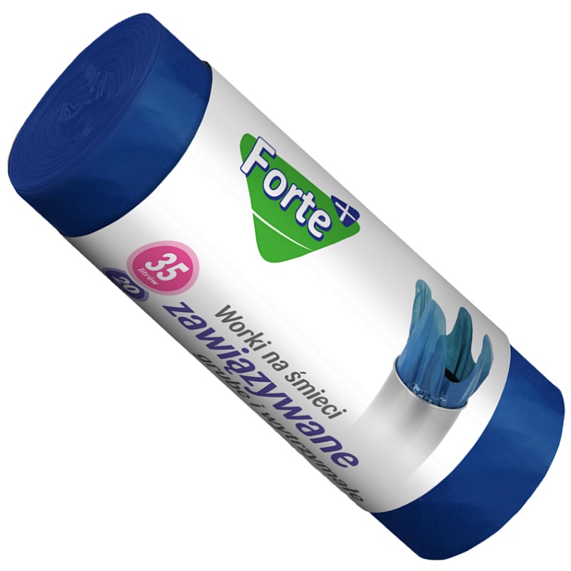 Forte+ worki na śmieci LDPE zawiązywane niebieskie 35l / 20 sztuk