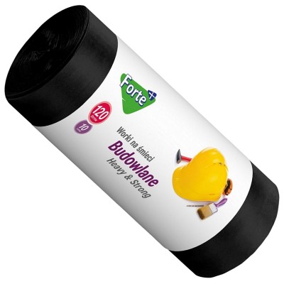 Forte+ worki na śmieci budowlane LDPE czarne 120l / 10 sztuk