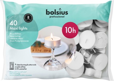 Bolsius podgrzewacze bezzapachowe białe Maxi Light 10 godzinne worek foliowy 40 sztuk