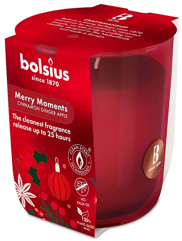Bolsius Merry Moments zapachowa świeca świąteczna w szkle 80/73
