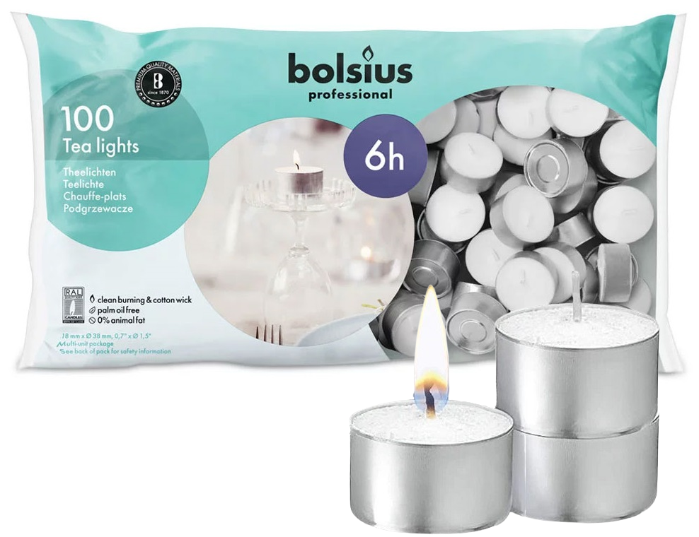 Bolsius podgrzewacze bezzapachowe białe 6 godzinne worek foliowy 100 sztuk