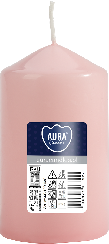 Bispol Aura sw60/100-038 Jasny Róż świeca walec 6x10cm - 30 godzin
