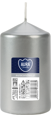 Bispol Aura sw60/100-271 Srebrny Metalik świeca walec 6x10cm - 30 godzin