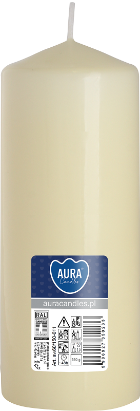 Bispol Aura sw60/150-011 Ecru świeca walec 6x15cm - 48 godzin