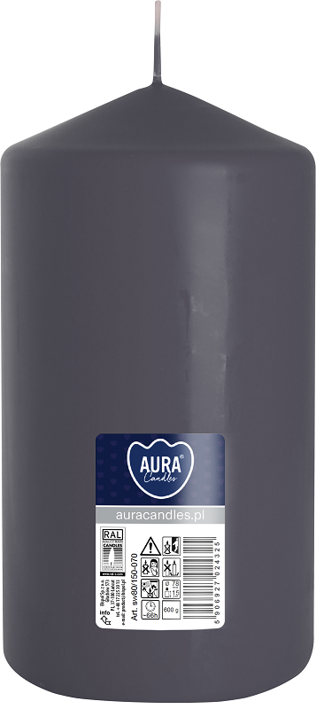 Bispol Aura sw80/150-070 Szara świeca walec 8x15cm - 66 godzin