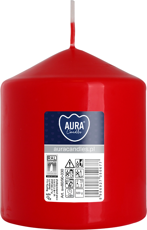 Bispol Aura sw80/90-030 Czerwona świeca walec 8x9cm - 38 godzin