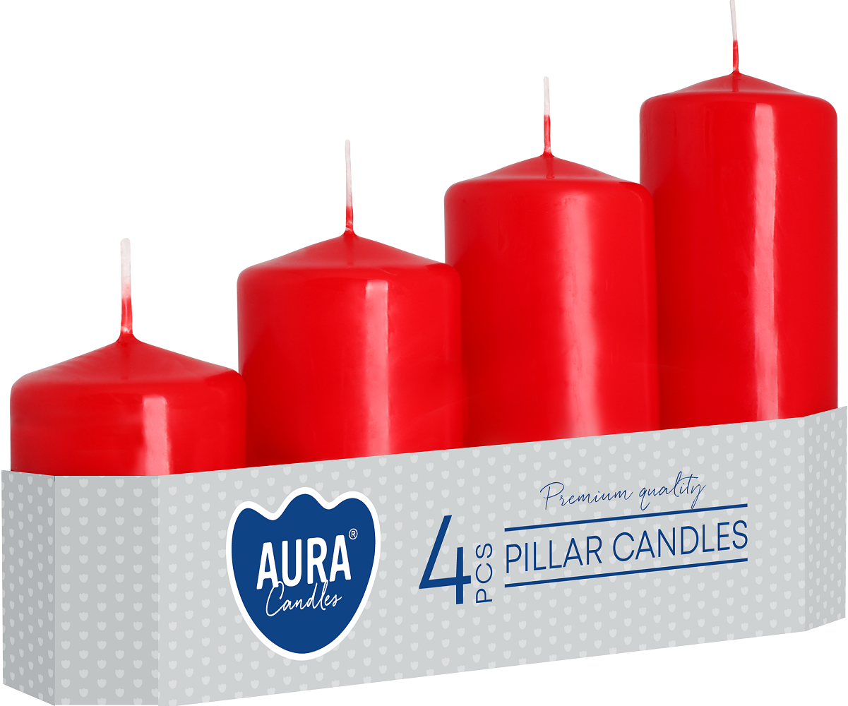 Bispol Aura sw50/4-030 Czerwona świeca walec różne wielkości - 4 sztuki