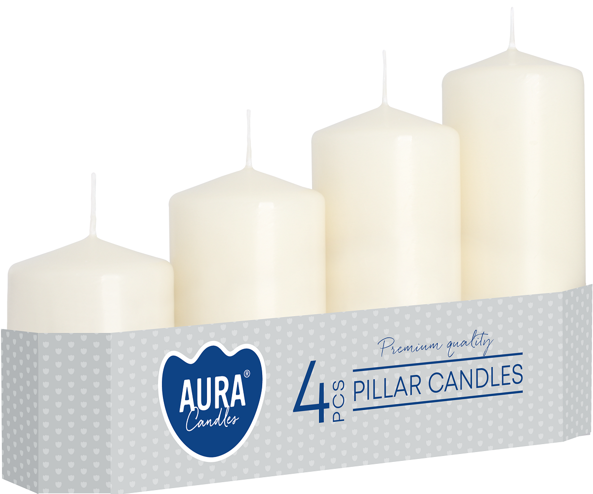 Bispol Aura sw50/4-011 Ecru świeca walec różne wielkości - 4 sztuki