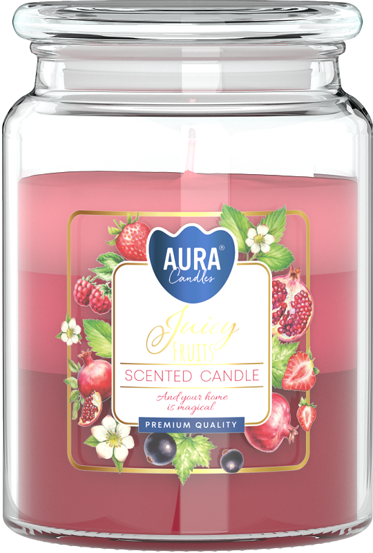 Bispol Aura snd99t-386 Soczyste Owoce duża trójkolorowa świeca zapachowa w słoju z wieczkiem 100h