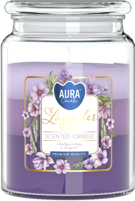 Bispol Aura snd99t-385 Lawendowe Ukojenie duża trójkolorowa świeca zapachowa w słoju z wieczkiem 100h