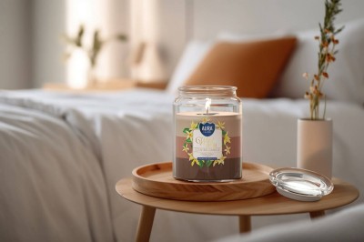 Bispol Aura snd99t-385 Lawendowe Ukojenie duża trójkolorowa świeca zapachowa w słoju z wieczkiem 100h